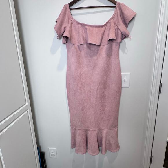 Fashion Nova Suede Ruffle Dress Dusty Pink Off Shoulder Mermaid Curvy Size 3X - Picture 3 of 11